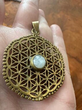 Brass Flower of Life w/ Genuine Moonstone Pendant